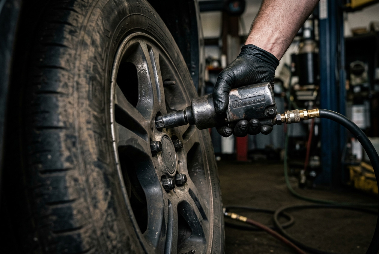 Technician changing a tire